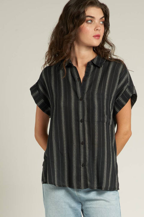 Striped Short Sleeve Button Down Top