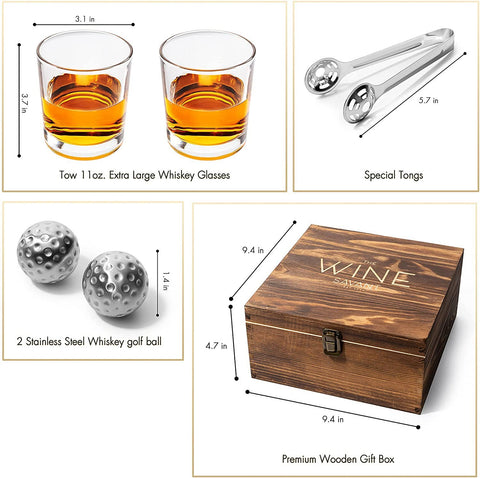 Golf Whiskey Glasses | Golf Ball Chillers Gift Set