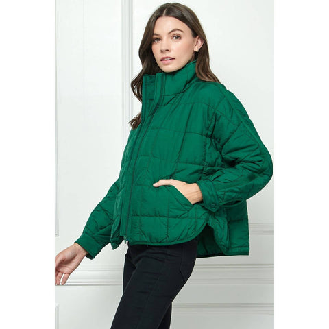 Zip Up Packable Puffer Jacket | Green