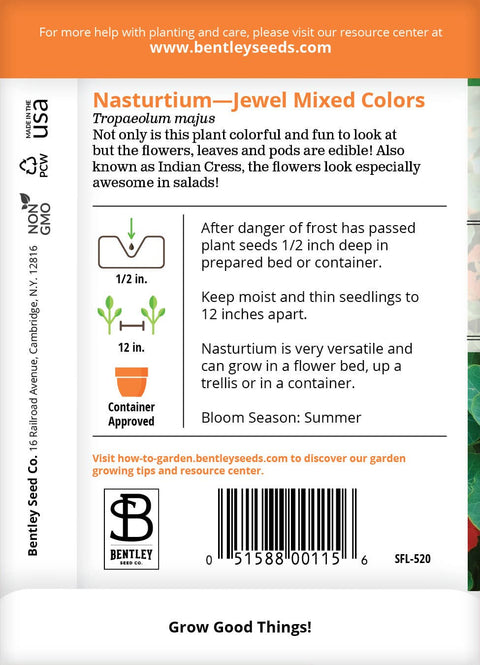 Nasturtium Jewel Mixed Colors Seeds