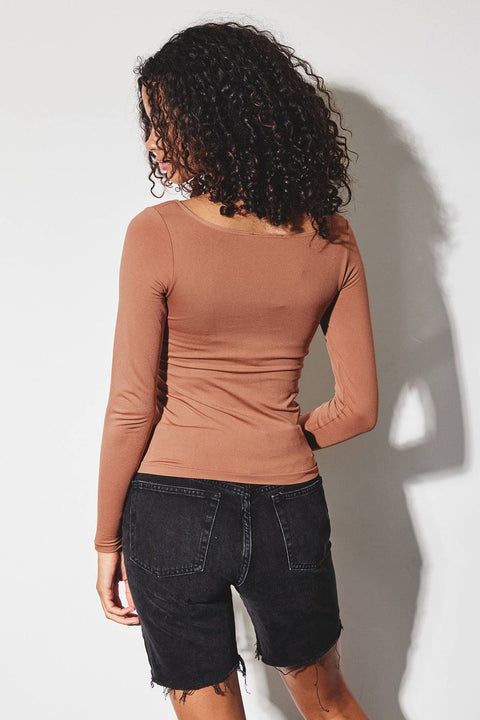 Seamless Square Neck Long Sleeve Top | Camel