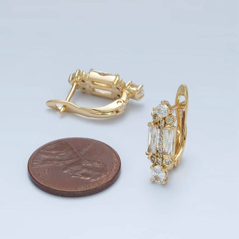 14K Gold Filled Micro Paved Baguette English Lock Earrings