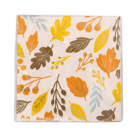 Foiled Harvest Leaves Cocktail Napkin