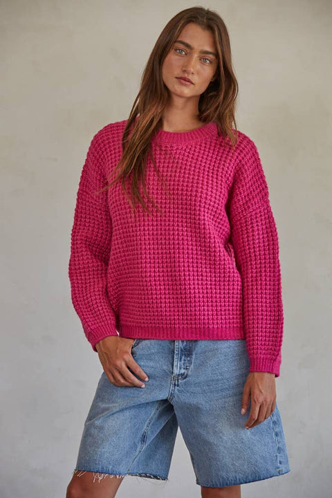 Waffle Knit Crew Neck Pullover