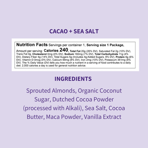 Cocoa + Sea Salt Sprouted Almonds, 1.5oz Single Serve