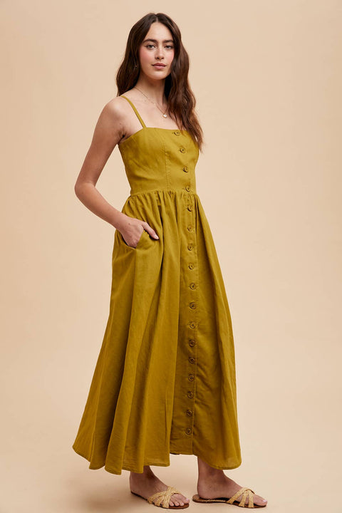 LINEN BLEND BUTTON DRESS