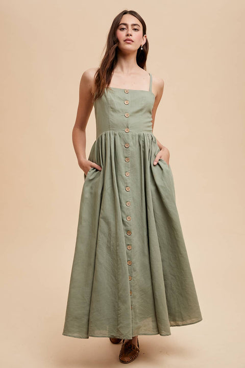 LINEN BLEND BUTTON DRESS