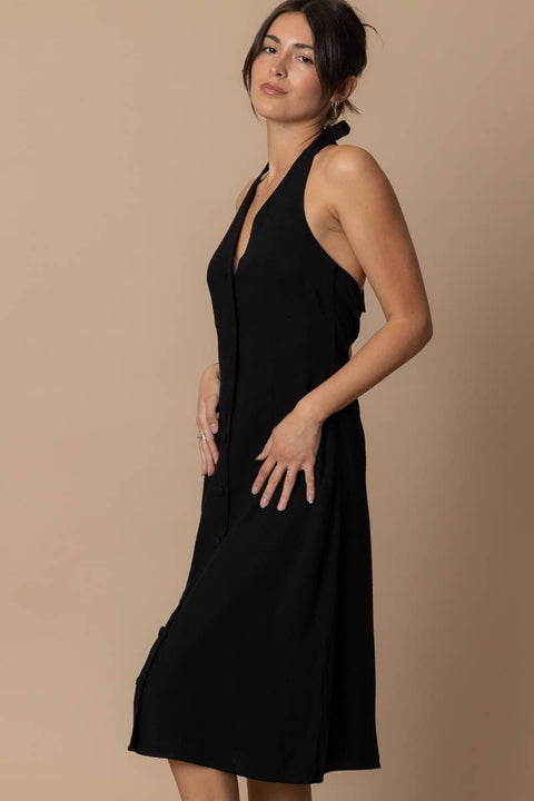 Halter Neck Button Down Midi Dress