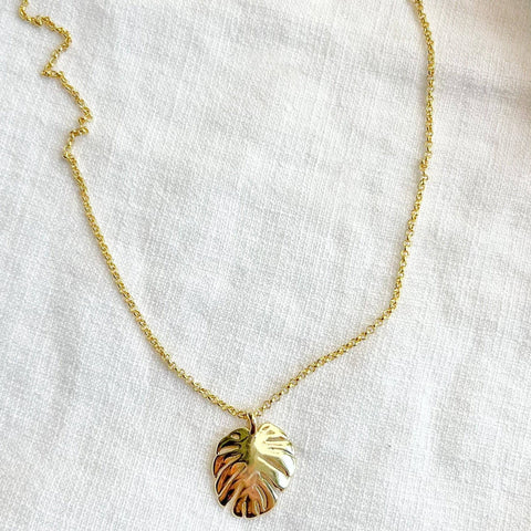 Gold Plated Monstera Necklace