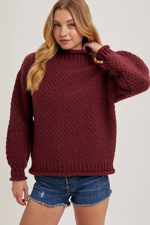 Mock Neck Oversized Waffle Knit Sweater