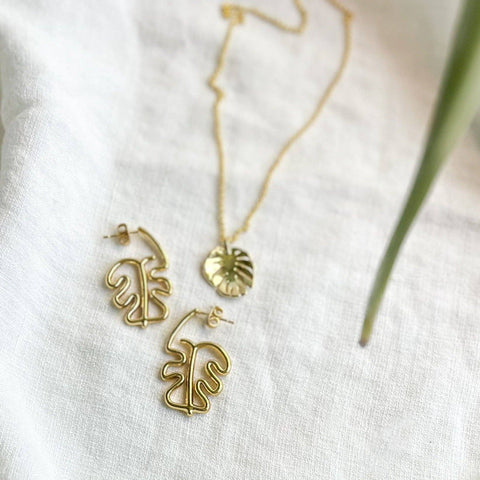 Gold Plated Monstera Necklace