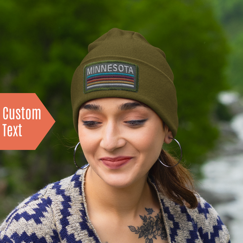 Cle Elum Patched Retro Beanie - Olive Green Foldover Brim