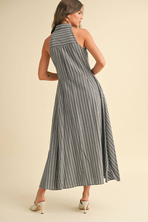 STRIPED BUTTON DOWN SHIRT DRESS