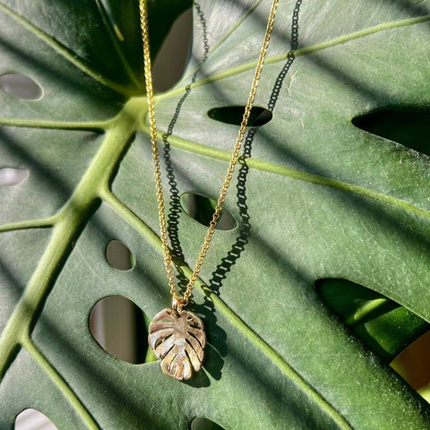 Gold Plated Monstera Necklace