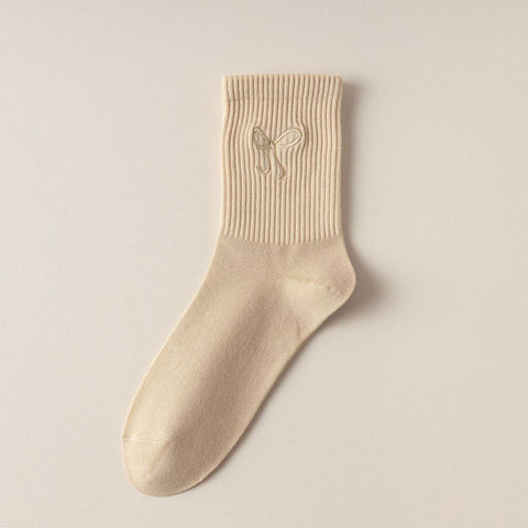 Embroidered Bow Crew Socks