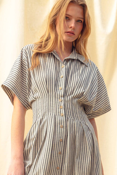 STRIPED BUTTONDOWN SHIRT DRESS