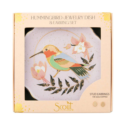 Jewelry Dish & Stud Earring Set - Hummingbird/Lavender