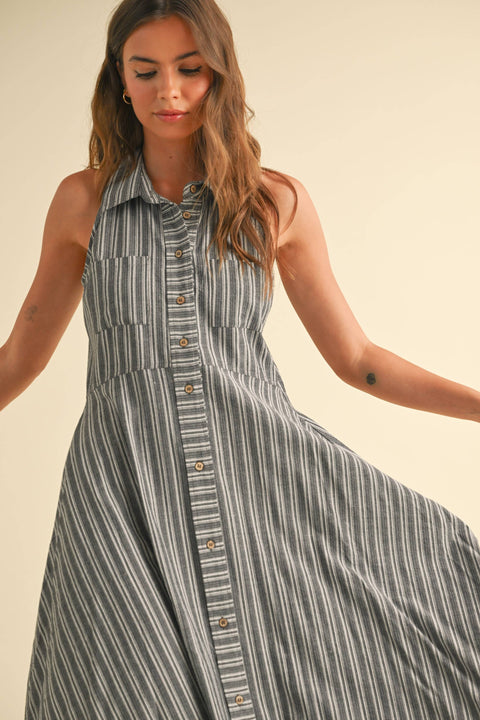STRIPED BUTTON DOWN SHIRT DRESS