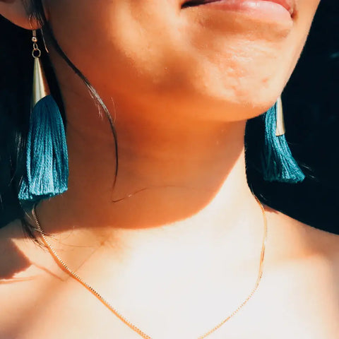 Teal Fringe Earrings