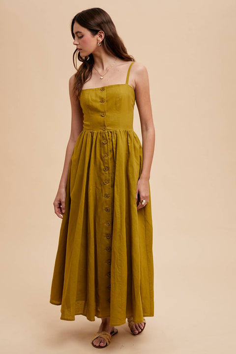 LINEN BLEND BUTTON DRESS