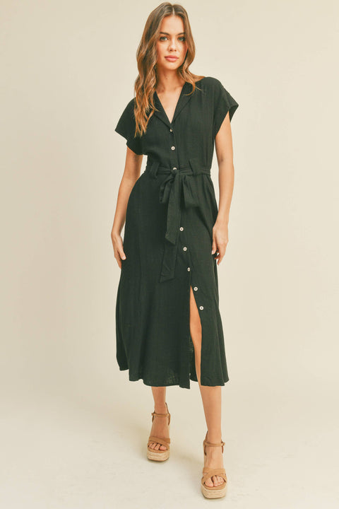 V-NECK BUTTONDOWN A LINE SHIRT DRESS