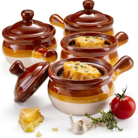 Kook Puebla Ceramic French Onion Soup Crocks, Set of 4