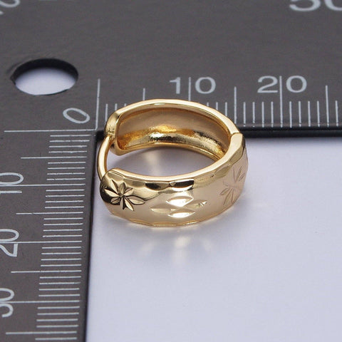 Gold Huggie with Textured North Star Carved