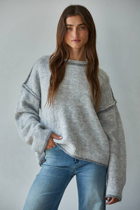 Knit Sweater Crew Neck With Rolled Edge