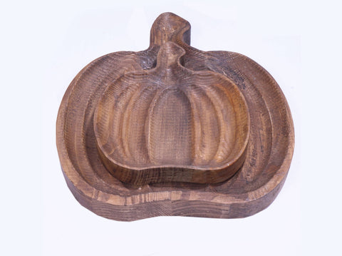 Set of 2 Recycle Wooden Pumpkin Bowls