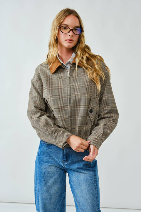 CLASSIC PLAID BOMBER COLLAR JACKET