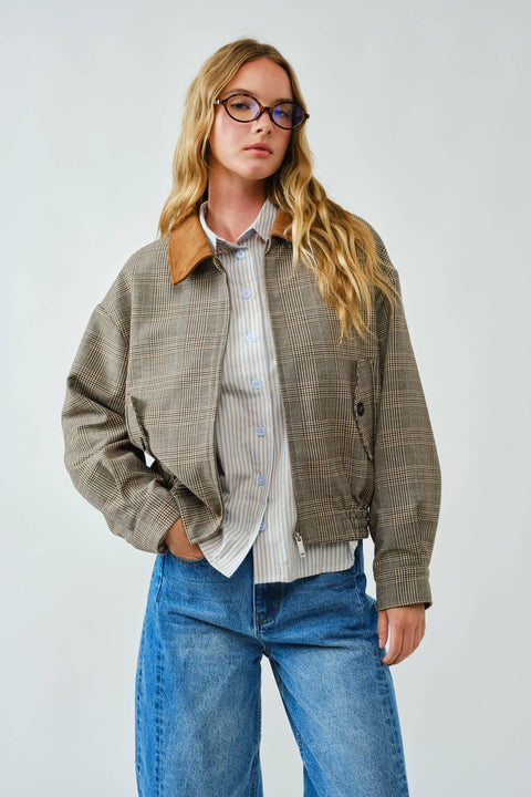 CLASSIC PLAID BOMBER COLLAR JACKET