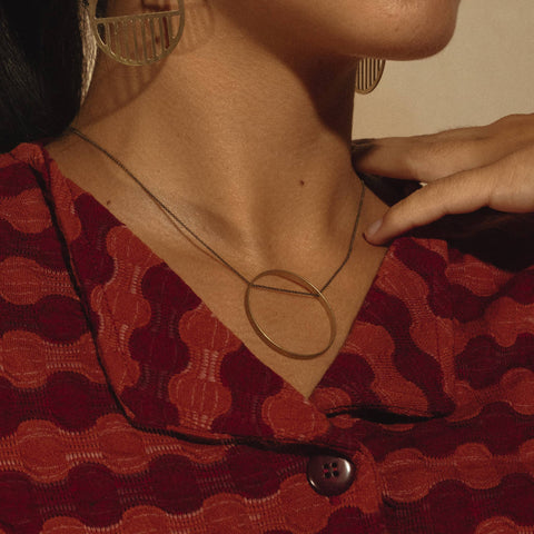 Brass Circle Horizon Pendant Necklace