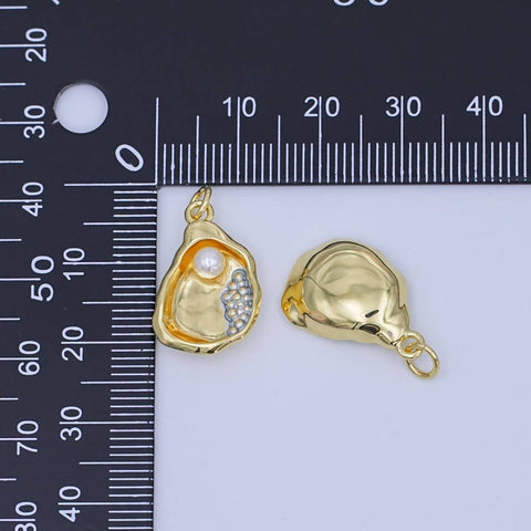 24K Gold Filled Shell Pearl Clam Sea Shell Charm