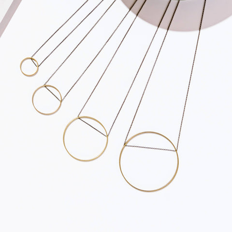 Brass Circle Horizon Pendant Necklace