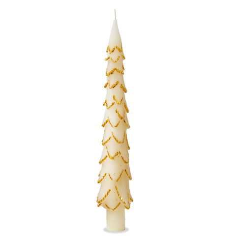 Christmas Gilded Pine Tree Taper Candle Set Of 2 Ivory