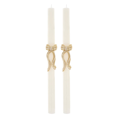 Gold Stripy Bow Table Candles