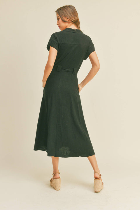 V-NECK BUTTONDOWN A LINE SHIRT DRESS