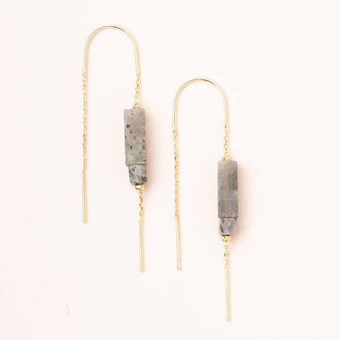 Rectangle Stone Earring - Labradorite/Black/Gold