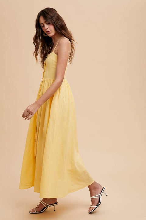 LINEN BLEND BUTTON DRESS