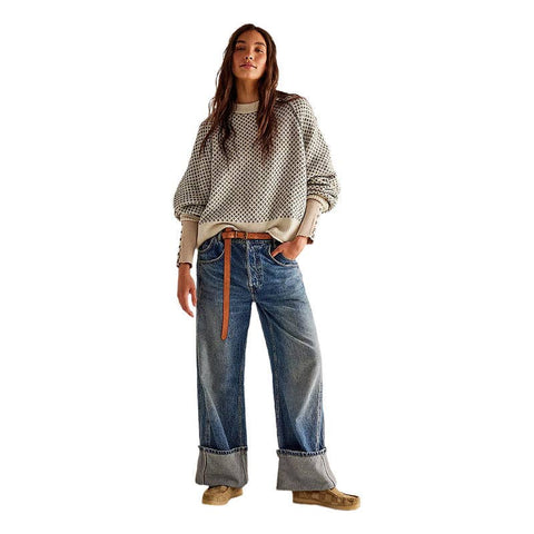 Simple Jacquard Round Neck Pullover Sweater