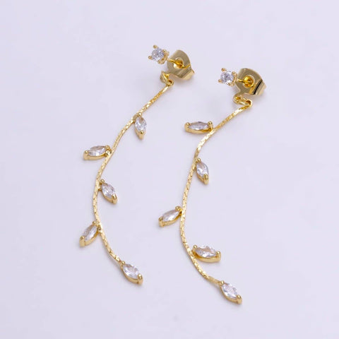 16K Gold Filled Marquise Leaf Drop Stud Drop Earrings