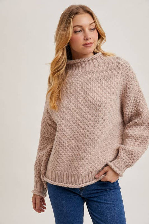 Mock Neck Oversized Waffle Knit Sweater