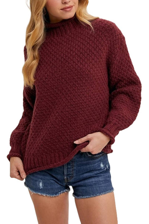 Mock Neck Oversized Waffle Knit Sweater