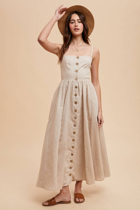 LINEN BLEND BUTTON DRESS