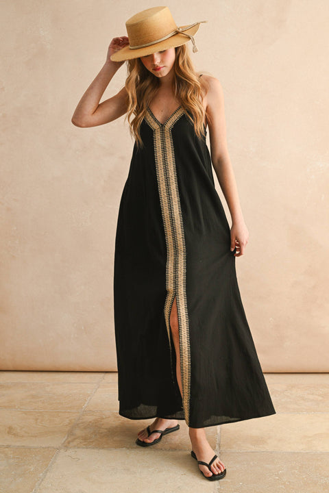 Straw Trimmed Long Dress