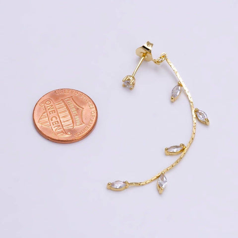 16K Gold Filled Marquise Leaf Drop Stud Drop Earrings