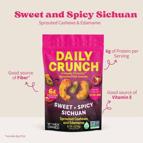 Sweet & Spicy Sichuan Sprouted Cashews, 4oz Pantry Bag
