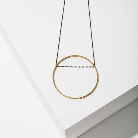 Brass Circle Horizon Pendant Necklace
