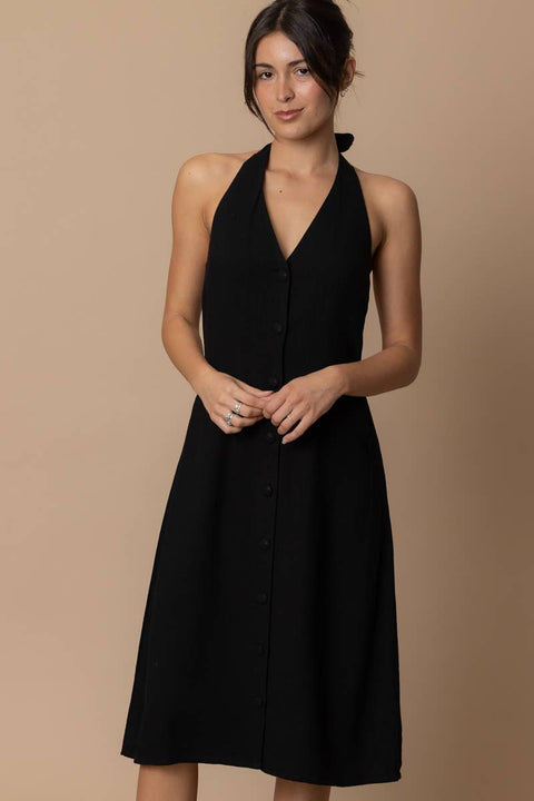 Halter Neck Button Down Midi Dress