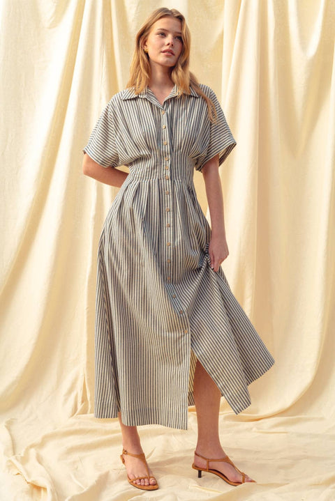 STRIPED BUTTONDOWN SHIRT DRESS